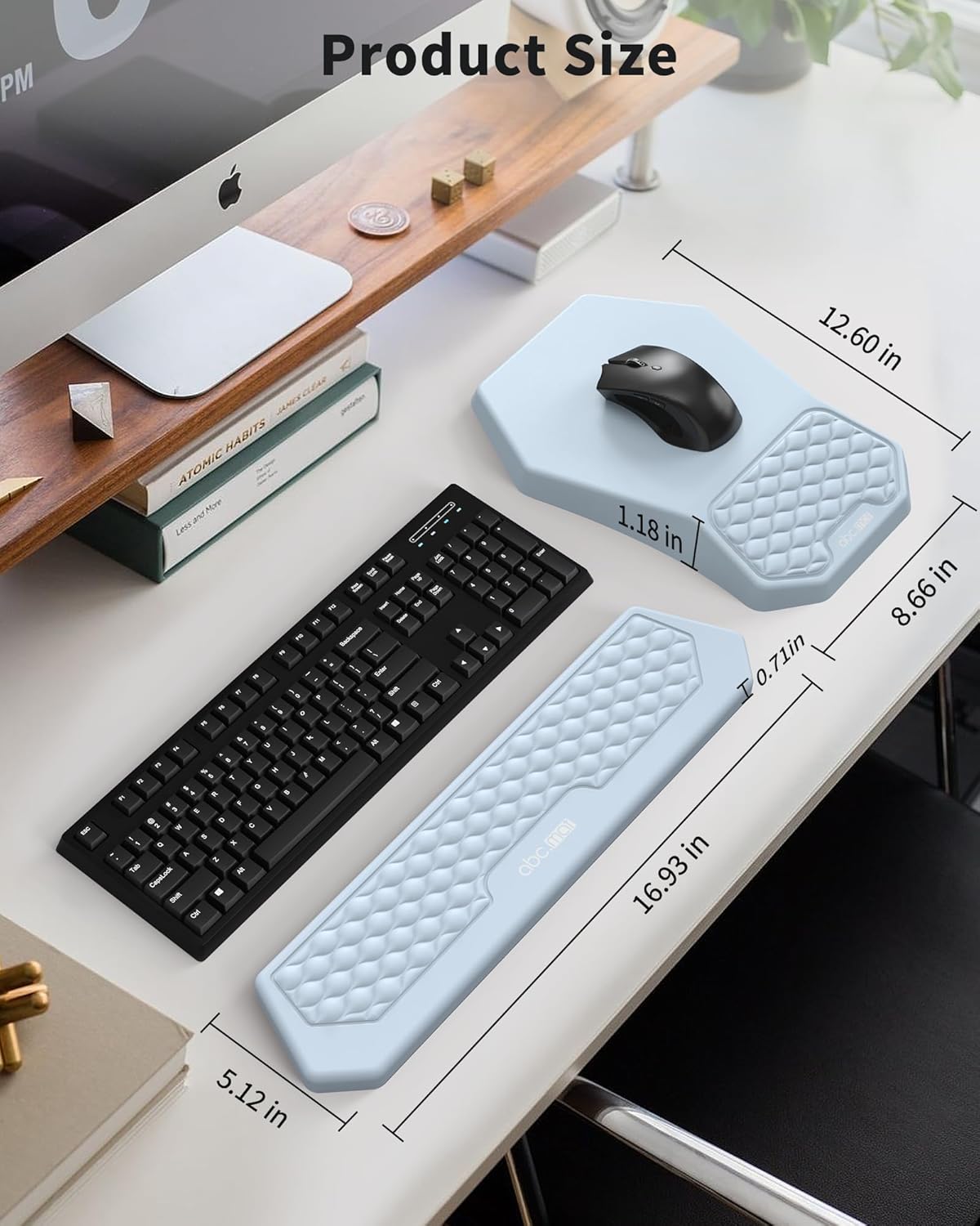 Ergonomic Mouse Pad and Keyboard Wrist Rest Support Set, Massage Design Mousepad for Carpal Tunnel Pain Relief, Memory Foam, Non-Slip PU Base for Computer Desk, Black