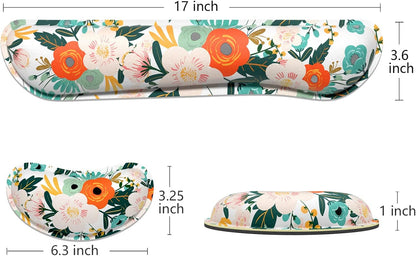 Dapesuom Enlarge Keyboard Wrist Rest, Memory Foam Wrist Cushion for Desk Mat Support, Cute Pain Relief Keyboard Mouse Pad Rests Set with Non-Slip Base for Gaming Laptop Office Computer, Elegant Flower