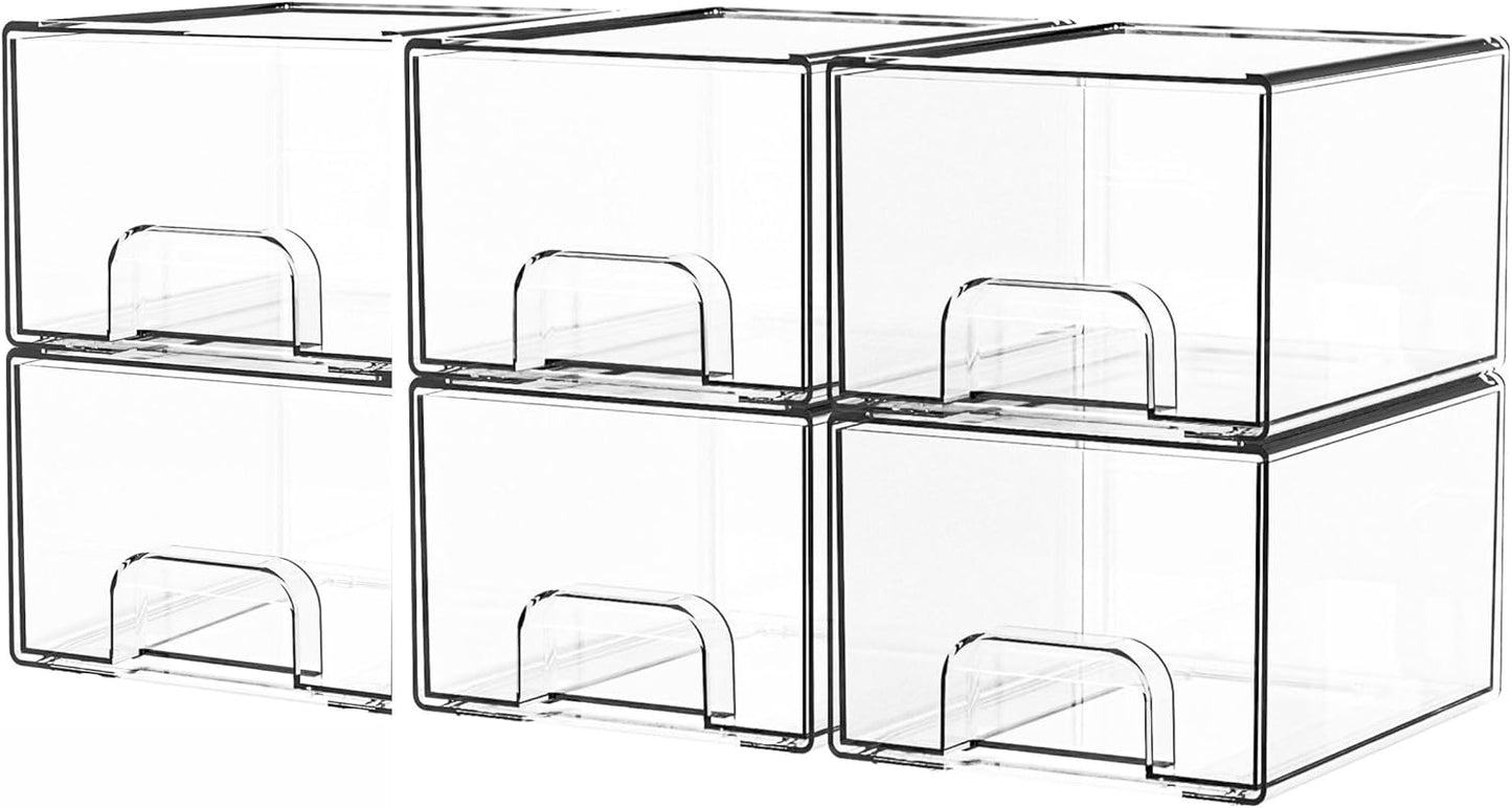 Yieach 8 Pack Small Clear Stackable Storage Drawers,2.2'' Tall Desk Organization and Storage,Plastic Office Supply Organizer,Acrylic Storage Containers for Makeup,Hair Clip,Accessory,Pen,Art Crafts