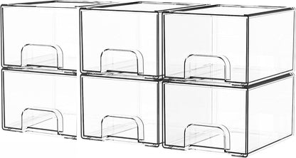 Yieach 8 Pack Small Clear Stackable Storage Drawers,2.2'' Tall Desk Organization and Storage,Plastic Office Supply Organizer,Acrylic Storage Containers for Makeup,Hair Clip,Accessory,Pen,Art Crafts