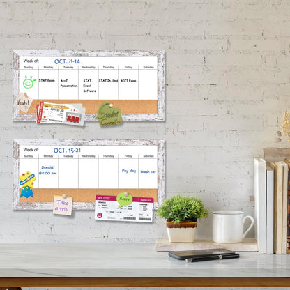 Magnetic Weekly Dry Erase White Board and Cork Board, Black Wood Frame，Magnetic Surface Whiteboard for Home Office and Wall Decor(ZHZL-2040BK)
