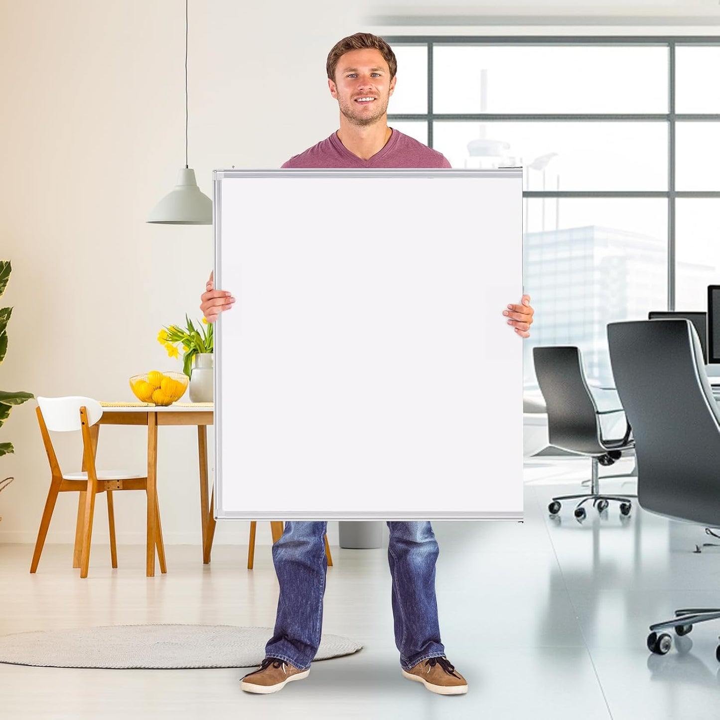 Magnetic White Board Dry Erase Board for Wall，72" x 40" Wall-Mounted Aluminum Frame Marker Board, Foldable Portable Whiteboard with a Long Pen Tray for School, Classroom, Office & Home