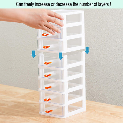 Gagee 3 Drawer Mini Desktop Unit,Plastic dressers with drawers for Arts and Crafts, Small Tools, Sewing Accessories, Stationary, and Hardware,Clear/White Frame