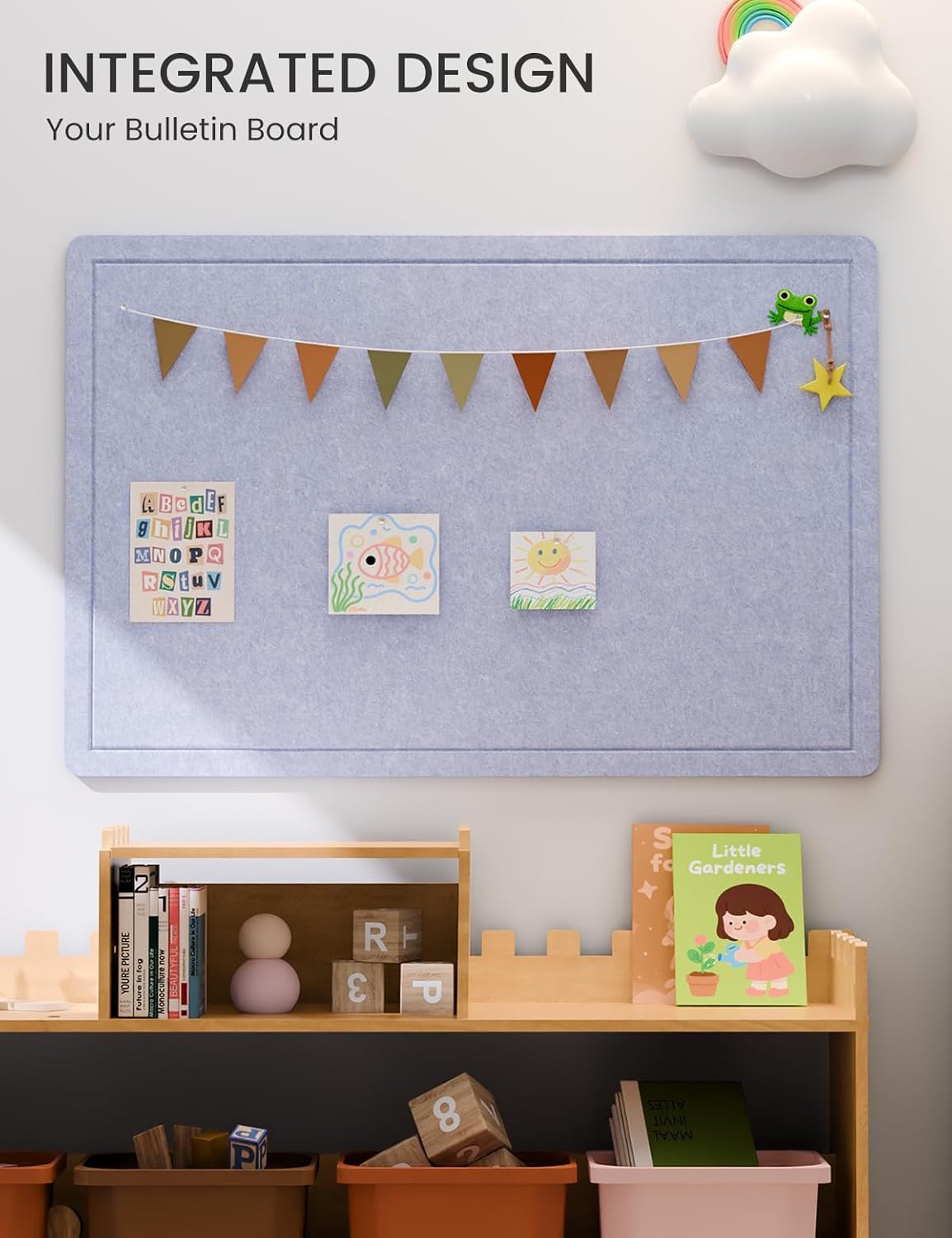 Fluxynara Bulletin Board, 23.6" x 17.5" Cork Board Alternative with 12 Safe Removable Adhesive Tabs, Foldable Felt Pin Board for Home Office, Classroom, Bedroom,Entryway for Walls—Sage