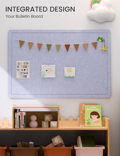 Fluxynara Bulletin Board, 23.6" x 17.5" Cork Board Alternative with 12 Safe Removable Adhesive Tabs, Foldable Felt Pin Board for Home Office, Classroom, Bedroom,Entryway for Walls—Sage