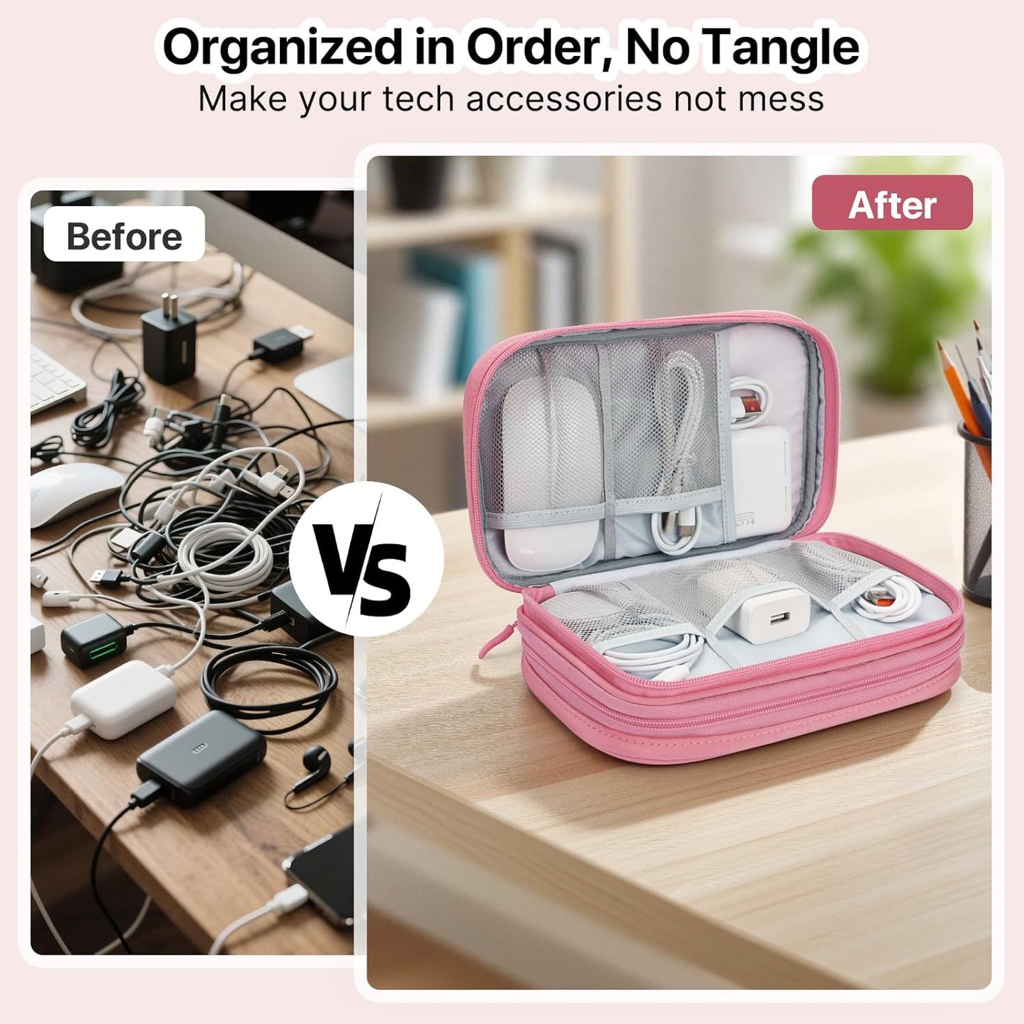 Skycase Tech Pouch - Lightweight Electronics Organizer Travel Case - Double Layers Cable Organizer - All-in-One Storage Bag for Charger, Cord, Phone, Flash Drive, Essentials - XL