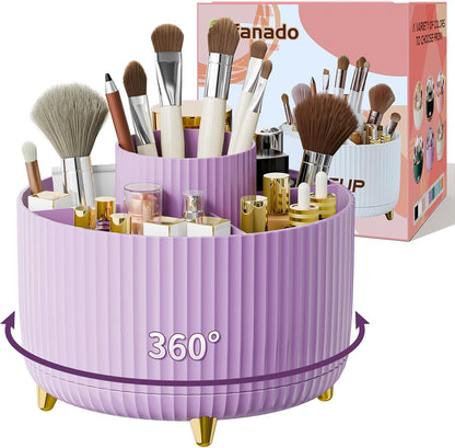 fanado 360° Rotate Makeup Brush Holder Organizer, Makeup Organizers Countertop, Makeup organization and Skincare Storage for Vanity, Desktop, Bathroom (White)