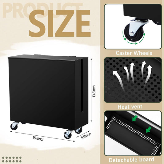 Briwooody Extra Large Cable Management Box with Caster Wheels Adjustable Cord Hider Box for Power Strip Metal Router Hider Organizer Surge Protector Storage Organizer for Office, Home(Black)