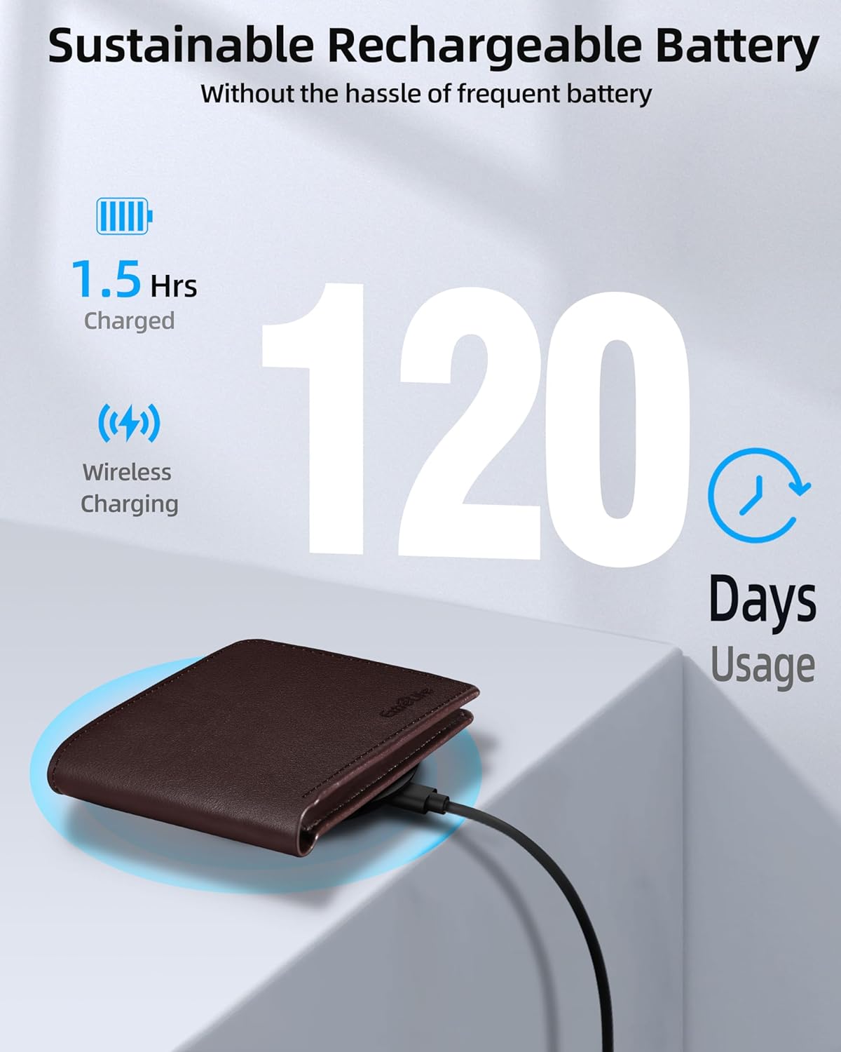 Wallet for Men, Built-in Bluetooth Tracker with Apple Find My (iOS Only), RFID Blocking Bifold Mens Air Tag Wallet with GPS Tracker, Rechargeable Wallets Finder, Gift for Him, Carbon Black