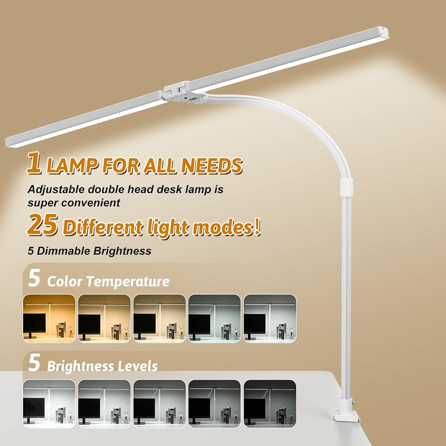 LED Desk Lamp for Office Dorm Home - Eye Caring Desk Light with Timer, Remote Control 24W Brightest Dual Screen Computer Monitor Gooseneck Dimmable Table lamp with Anti-Glare Cover Clamp