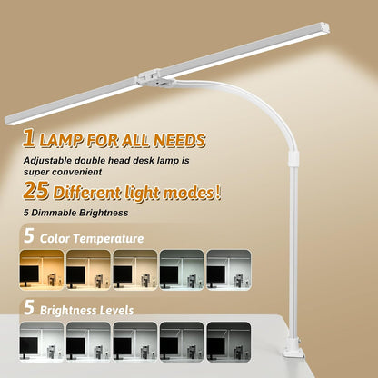 LED Desk Lamp for Office Dorm Home - Eye Caring Desk Light with Timer, Remote Control 24W Brightest Dual Screen Computer Monitor Gooseneck Dimmable Table lamp with Anti-Glare Cover Clamp