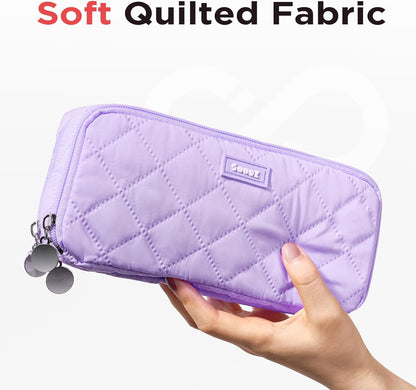 Sooez Large Pencil Case Pouch, Extra Big Pencil Bag with 8 Compartments, Pen Bag Wide Opening, Soft Quilted Pencil Pouch Organizer with Zipper, Portable Pencil Case for Teen Girls, Pink