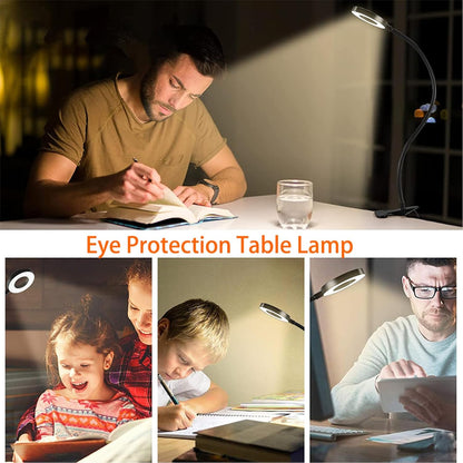 Brokimis Clip on Light LED Reading Book Study Lamp 3 Color Modes 10 Brightness Eye Protection 360° Flexible Gooseneck Student Dormitory Office Desk Lamp at Night in Bed