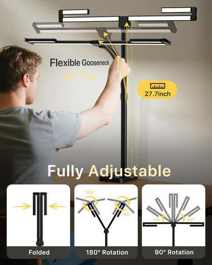 ONEMIX 42" LED Desk Lamp with Clamp, Architect Desk Light with Remote, Adjustable 4-Segment Bar, 1800LM Bright, Eye-Caring Desk Lamp for Home Office, Reading, Study, Dual Monitors, Workbench(Black)