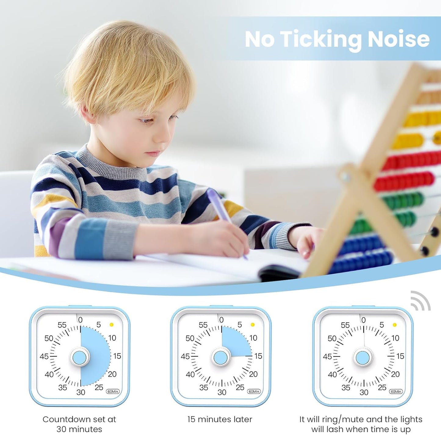 Visual Timer for Kids with Pause Function, 60 Minute Countdown Timer for Kids Desk Study, Teaching, Kitchen Cooking, Office Meetings, Time Management for ADHD (White)