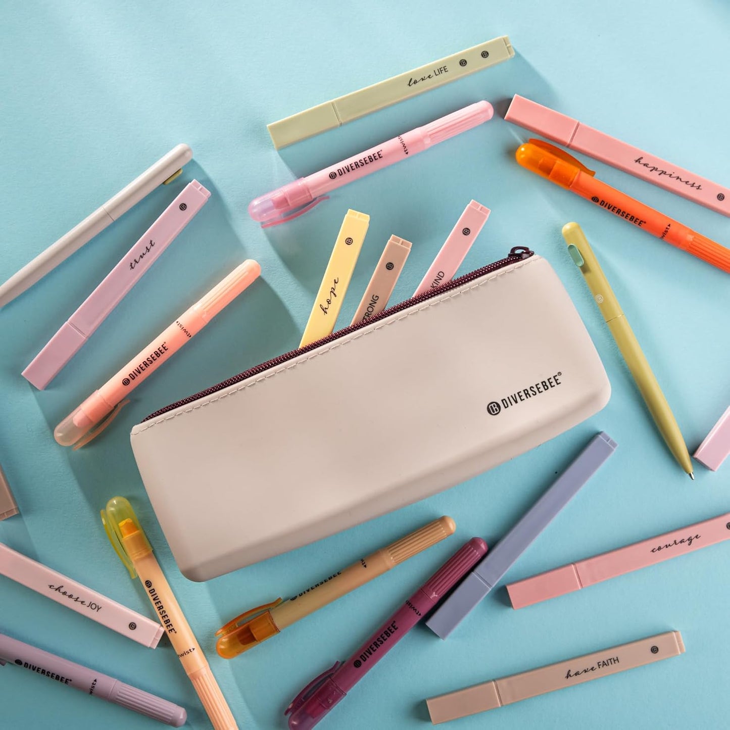 DIVERSEBEE Soft Silicone Pencil Case, Aesthetic Pencil Pouch with Zipper, Cute Pen Bag for School, Bible Journaling Supplies and Accessories, Pencil Organizer (Grape)