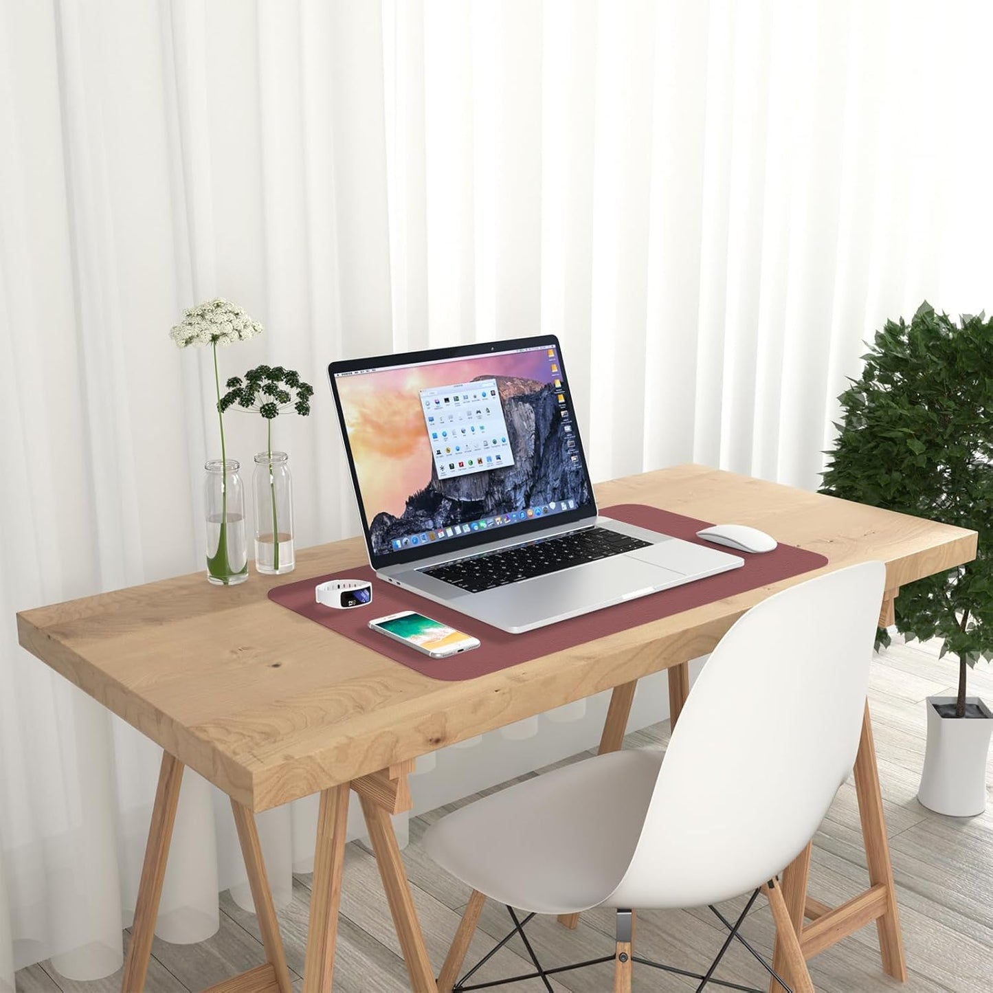 Hsurbtra Desk Pad, 23.6" x 13.8" PU Leather Desk Mat, M Extended Mouse Pad, Waterproof Desktop Blotter Protector, Non-Slip Ultra Thin Small Laptop Keyboard Writing Mat for Office Home, Pink