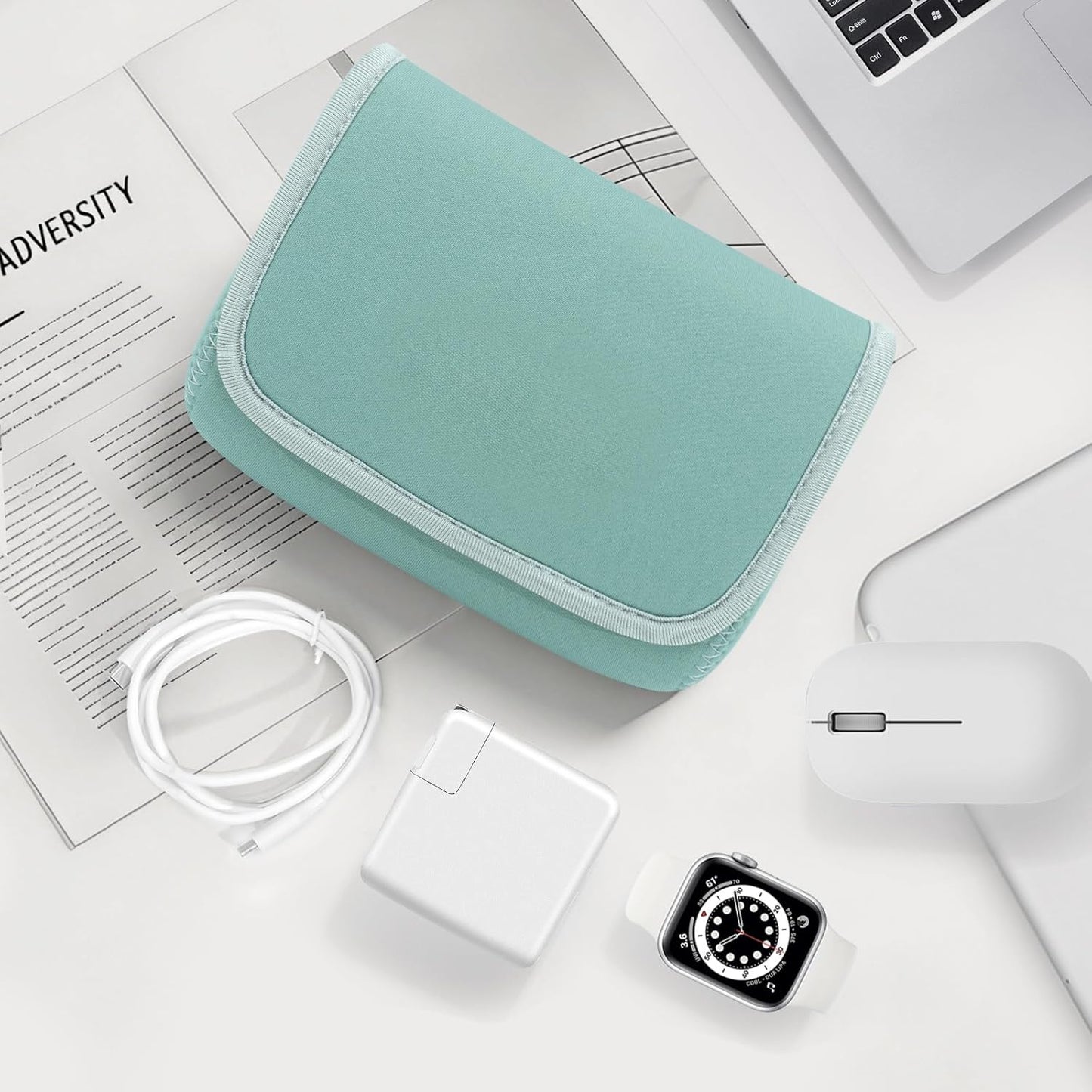 LENTION Storage Small Pouch Bag Cases for Accessories Laptop MacBook Power Adapter, Wireless Mouse, iPhone Charger, Cellphone, Power Bank, Cord Travel Cable Electronic Organizer - Dark Gray
