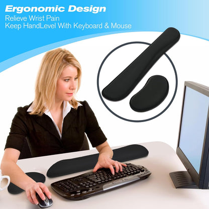 Keyboard Wrist Rest and Mouse Wrist Rest Set - Ergonomic Memory Foam Wrist Cushion - for Wrist Support on Computer, Laptop, Office, Playing Games, Typing Relieves Wrist Pain Rose Red