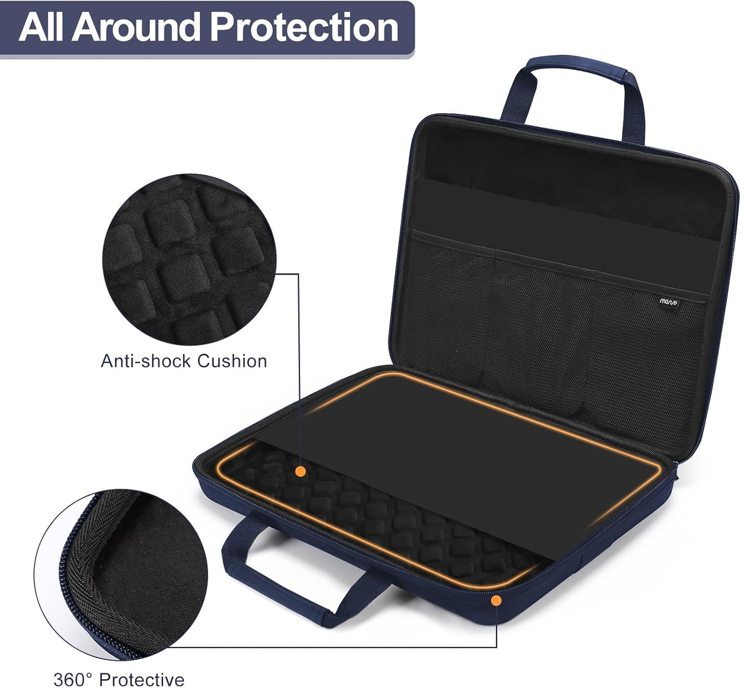 MOSISO 15.6-16 inch Laptop Hard Case, 15 inch Shockproof Waterproof Laptop Case Hard Shell Compatible with MacBook HP Dell, Carrying Sleeve Computer Bag with Sturdy Handle&Front Pocket&Belt, Black