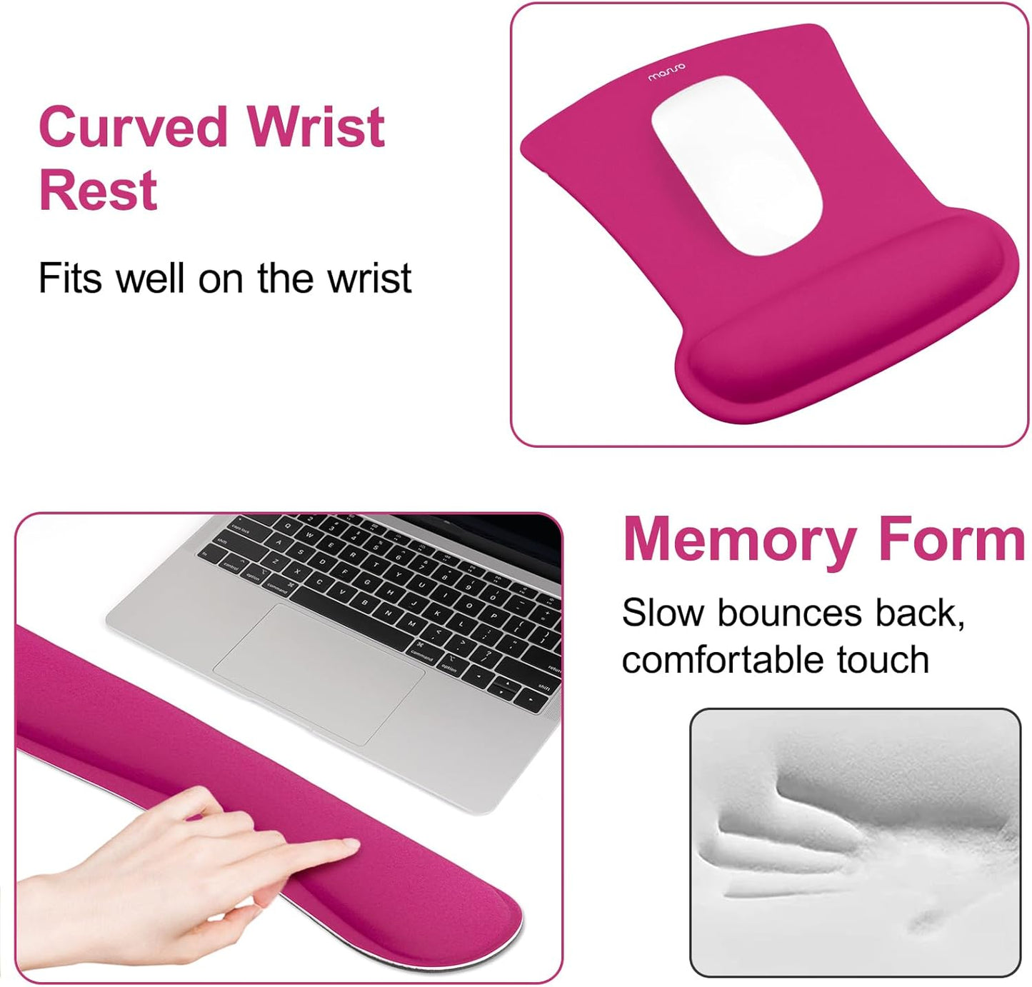 MOSISO Wrist Rest Support for Mouse Pad & Keyboard Set, Ergonomic Mousepad Non-Slip Base Home/Office Pain Relief & Easy Typing Cushion with Neoprene Cloth & Raised Memory Foam, Black