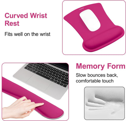 MOSISO Wrist Rest Support for Mouse Pad & Keyboard Set, Ergonomic Mousepad Non-Slip Base Home/Office Pain Relief & Easy Typing Cushion with Neoprene Cloth & Raised Memory Foam, Black