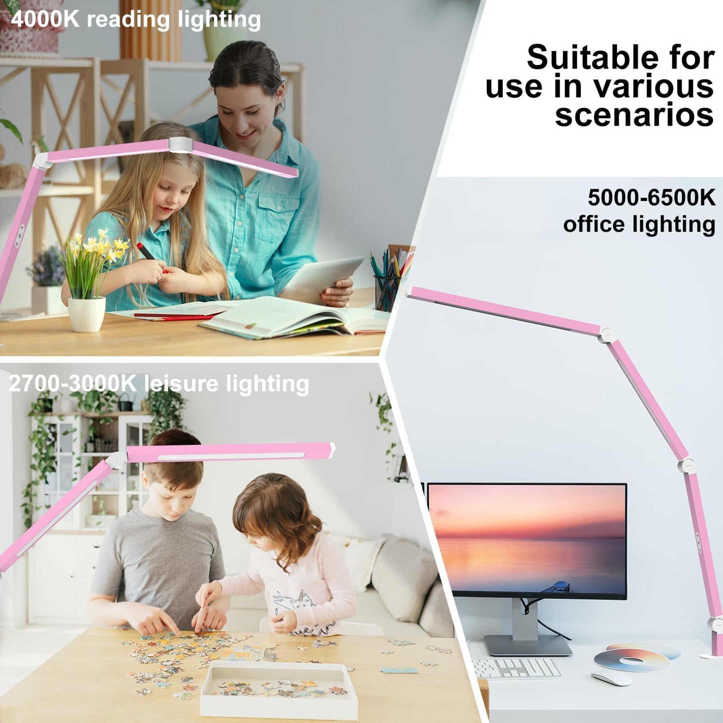 LED Desk Lamp with Clamp, Architect Desk Lamp with Dual Light and Adjustable Swing Arm, Clip-on Eye-Care 4 CCT Modes & 5 Brightness Levels Table Light Modern Computer Lighting for Home Office