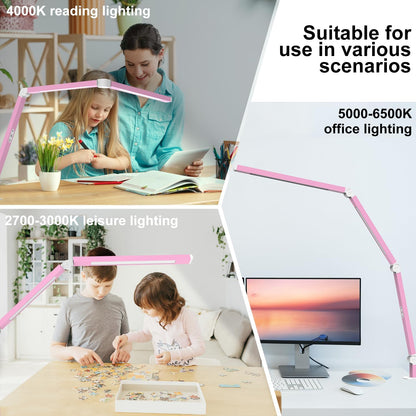 LED Desk Lamp with Clamp, Architect Desk Lamp with Dual Light and Adjustable Swing Arm, Clip-on Eye-Care 4 CCT Modes & 5 Brightness Levels Table Light Modern Computer Lighting for Home Office