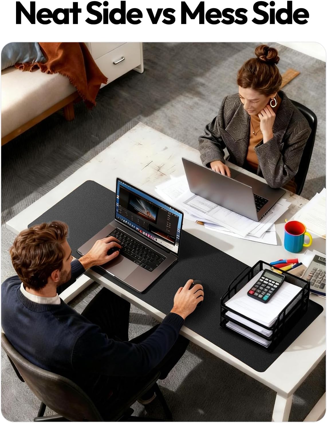 YSAGi Leather Desk Protector, Office Mat, Large Mouse Mat, Non-Slip PU Leather Blotter, Laptop Desk Mat, Waterproof Writing Pad for Office and Home (Black, 31.5" x 15.8") - Colors B