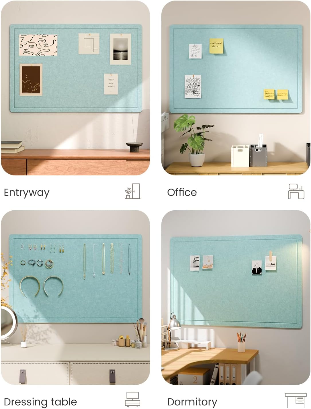 Fluxynara Bulletin Board, 23.6" x 17.5" Cork Board Alternative with 12 Safe Removable Adhesive Tabs, Foldable Felt Pin Board for Home Office, Classroom, Bedroom,Entryway for Walls—Sage