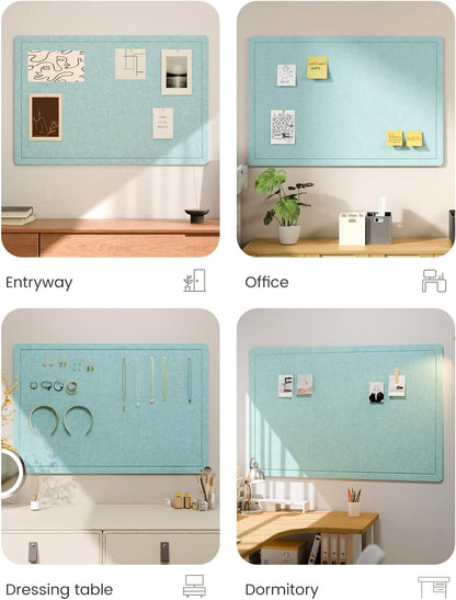 Fluxynara Bulletin Board, 23.6" x 17.5" Cork Board Alternative with 12 Safe Removable Adhesive Tabs, Foldable Felt Pin Board for Home Office, Classroom, Bedroom,Entryway for Walls—Sage