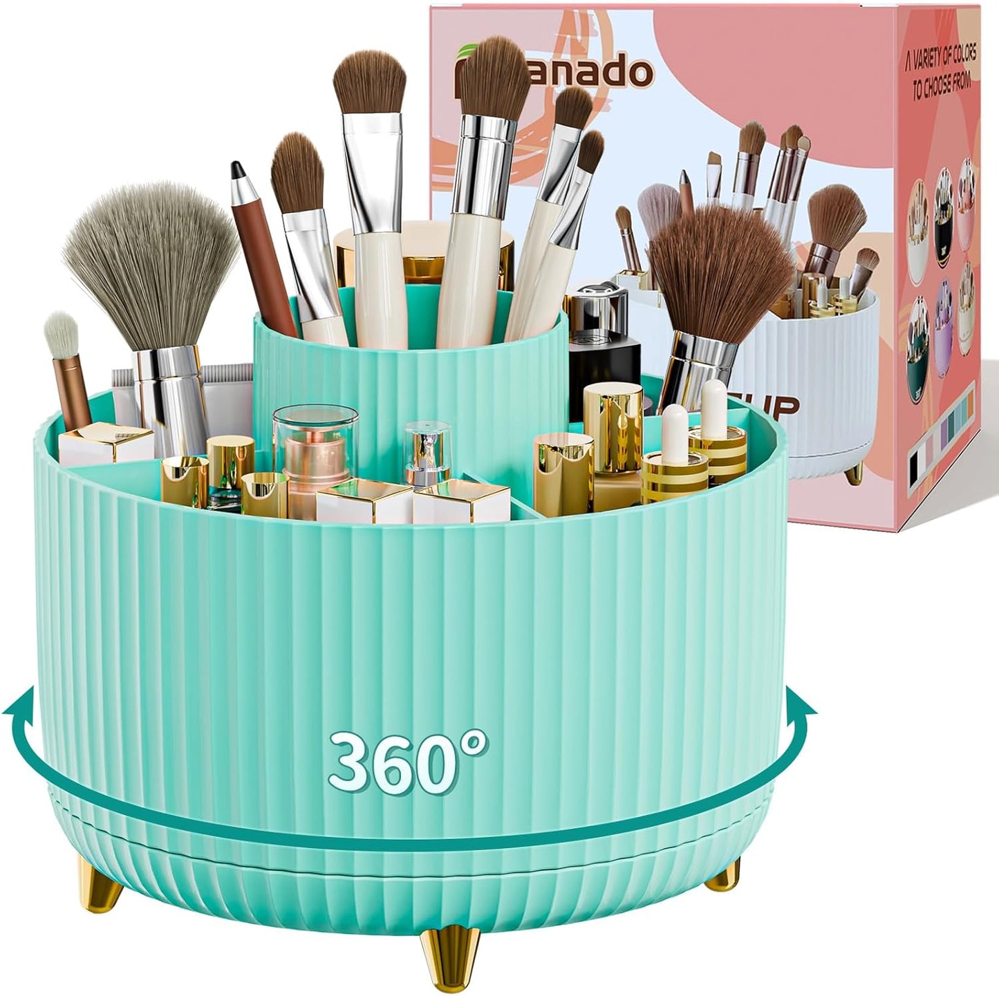 fanado 360° Rotate Makeup Brush Holder Organizer, Makeup Organizers Countertop, Makeup organization and Skincare Storage for Vanity, Desktop, Bathroom (White)