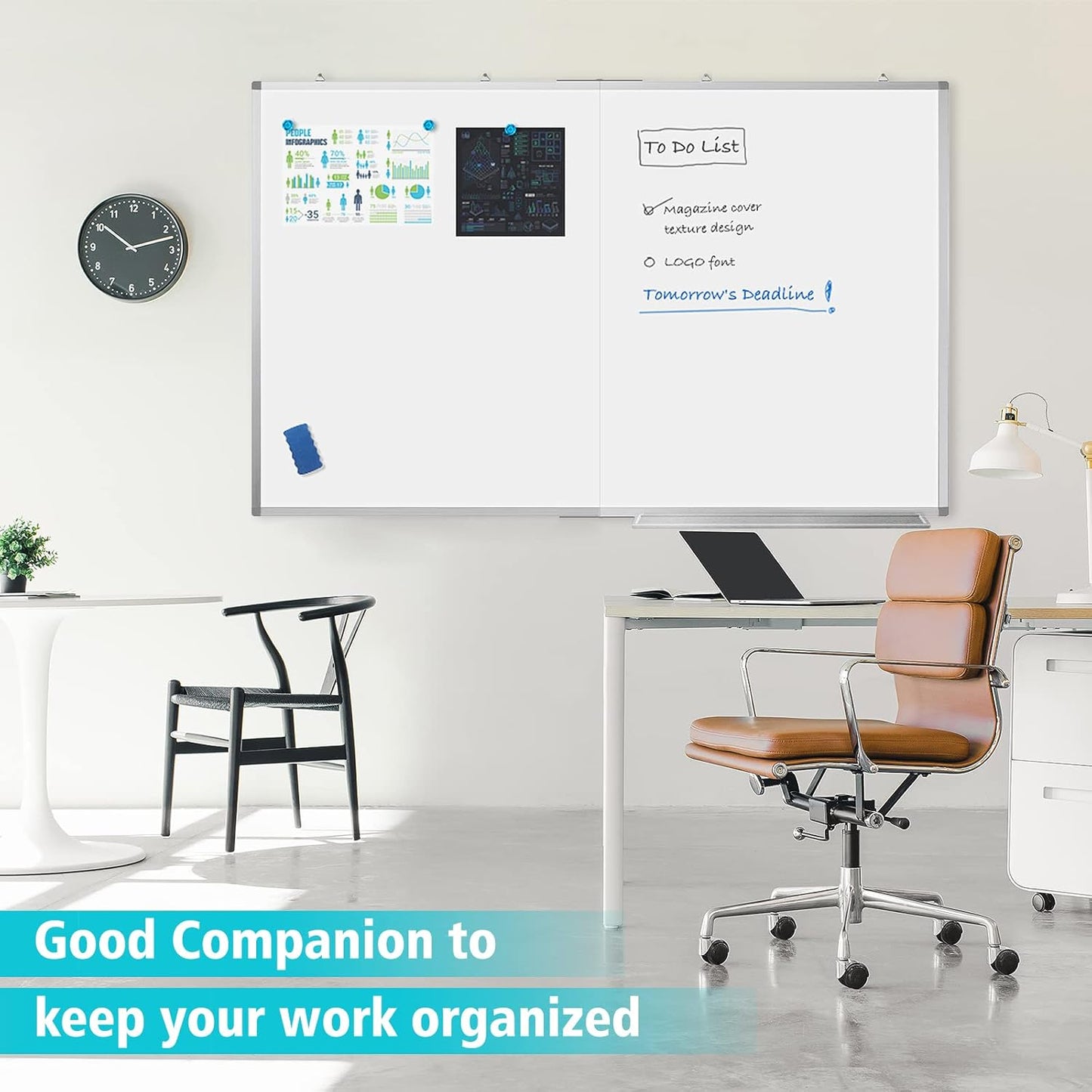 Magnetic White Board Dry Erase Board for Wall，72" x 40" Wall-Mounted Aluminum Frame Marker Board, Foldable Portable Whiteboard with a Long Pen Tray for School, Classroom, Office & Home