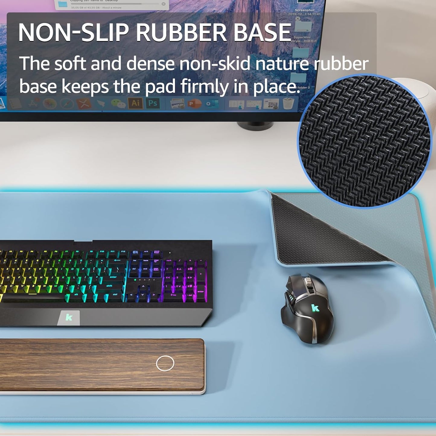 KTRIO Large Gaming Mouse Pad Desk Mat, Superior Micro-Weave Cloth for Precise Mouse Control, Non-Slip Rubber Base, Stitched Edges, Water-Resistant, for Gamer, Office & Home, 31.5" x 11.8" inches