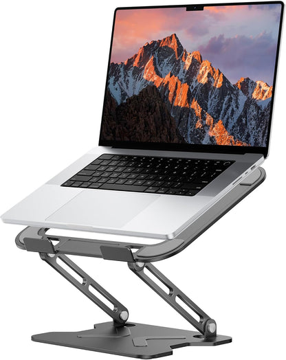JCZT Adjustable Laptop Stand for Desk, Metal Foldable Laptop Riser, Portable Laptop Holder Mount, Ventilated Cooling Computer Notebook Stand for MacBook Air Pro, All 10-16'' Notebooks Laptops, Pink