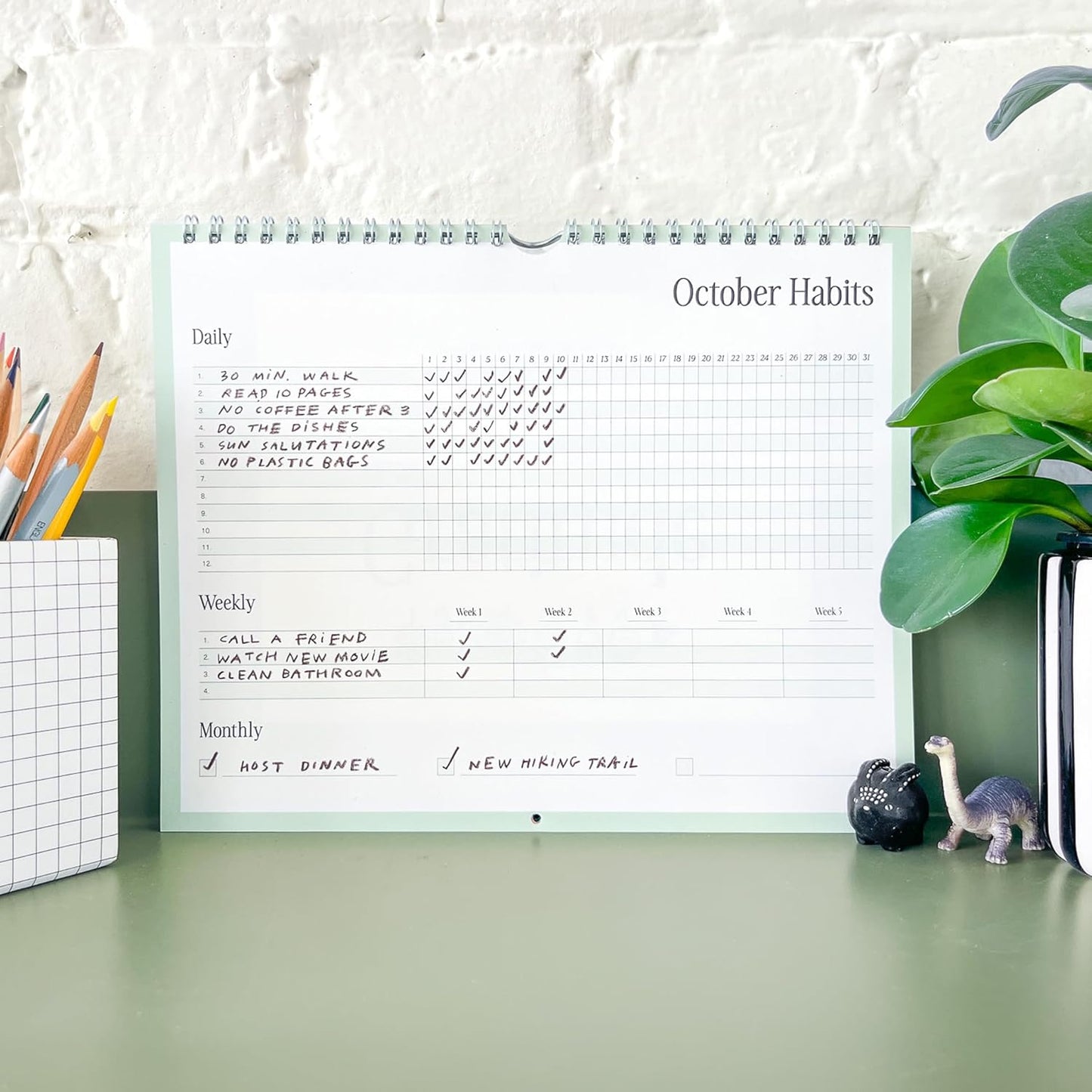 Free Period Press Habit Tracker Calendar & To Do List Planner, Spiral Bound Habit Tracker with Writable Goals, 12 Months Undated, 8"x10”