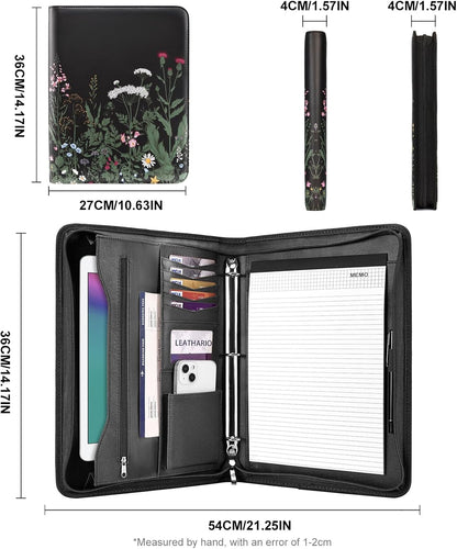Leathario Portfolio Binder, Includes 10 Sheet Protectors and 3 Notepads, 3-Ring Folder Organizer, A4 Padfolio with Zipper, Vegan Leather Tablet Sleeve, Business Office Conference Clipboards