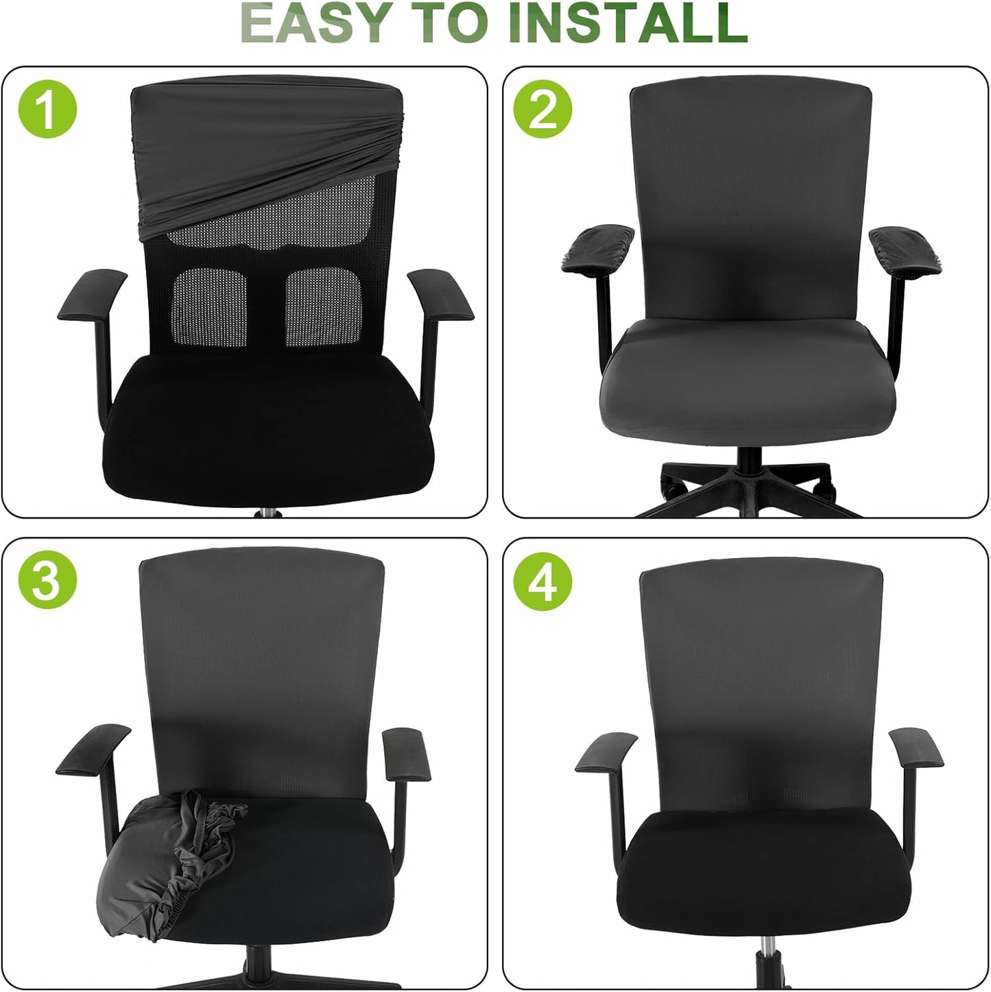 Tallew 4 Pcs Office Chair Covers Set Computer Universal Protective Stretchable Chair Seat Covers Desk Armrest Cover Pads Office Cushion Backrest for Rotating(Regular,Black)