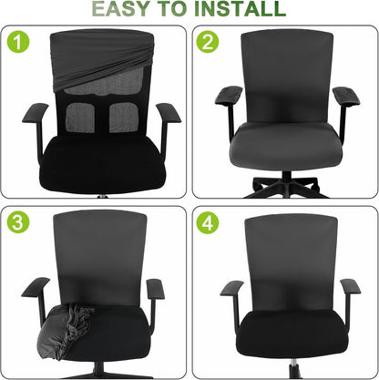 Tallew 4 Pcs Office Chair Covers Set Computer Universal Protective Stretchable Chair Seat Covers Desk Armrest Cover Pads Office Cushion Backrest for Rotating(Regular,Black)