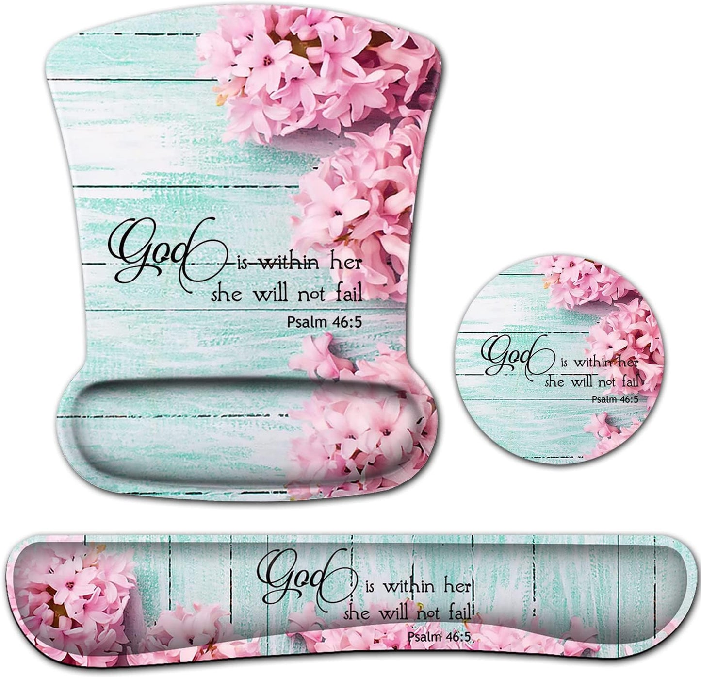 Mouse Pad with Wrist Support, Ergonomic Gel Mouse Pad Beautiful Flowers,Non-Slip Durable, Memory Foam Keyboard Wrist Rest, Suitable for Office Typing Games, Pink Hyacinths on Wood Panel