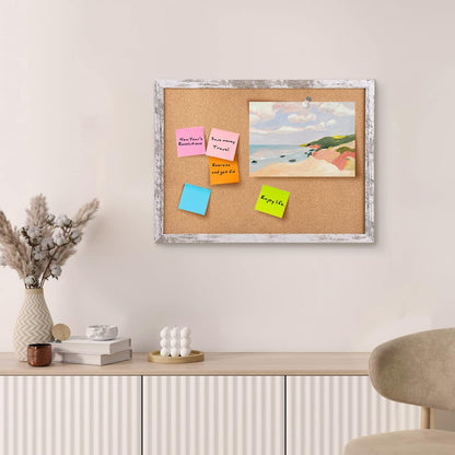Cork Board Bulletin Board, 11.8x8.6 inches Mini Decorative Hanging Framed Cork Boards for Walls, Pin Board Vision Board for School Home Office, Bulletin Board with Wooden Frame(2230,WH,1p)