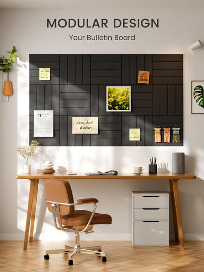 Bumusty Large Cork Board Alternative-48 x 36" Felt Bulletin Board Tiles, with 30 Pushpins, 70 Adhesive Tabs, Bold-Stripe 12-Pack, Cork Boards for Office Push Pin Board Felt Board-Carbon Blue