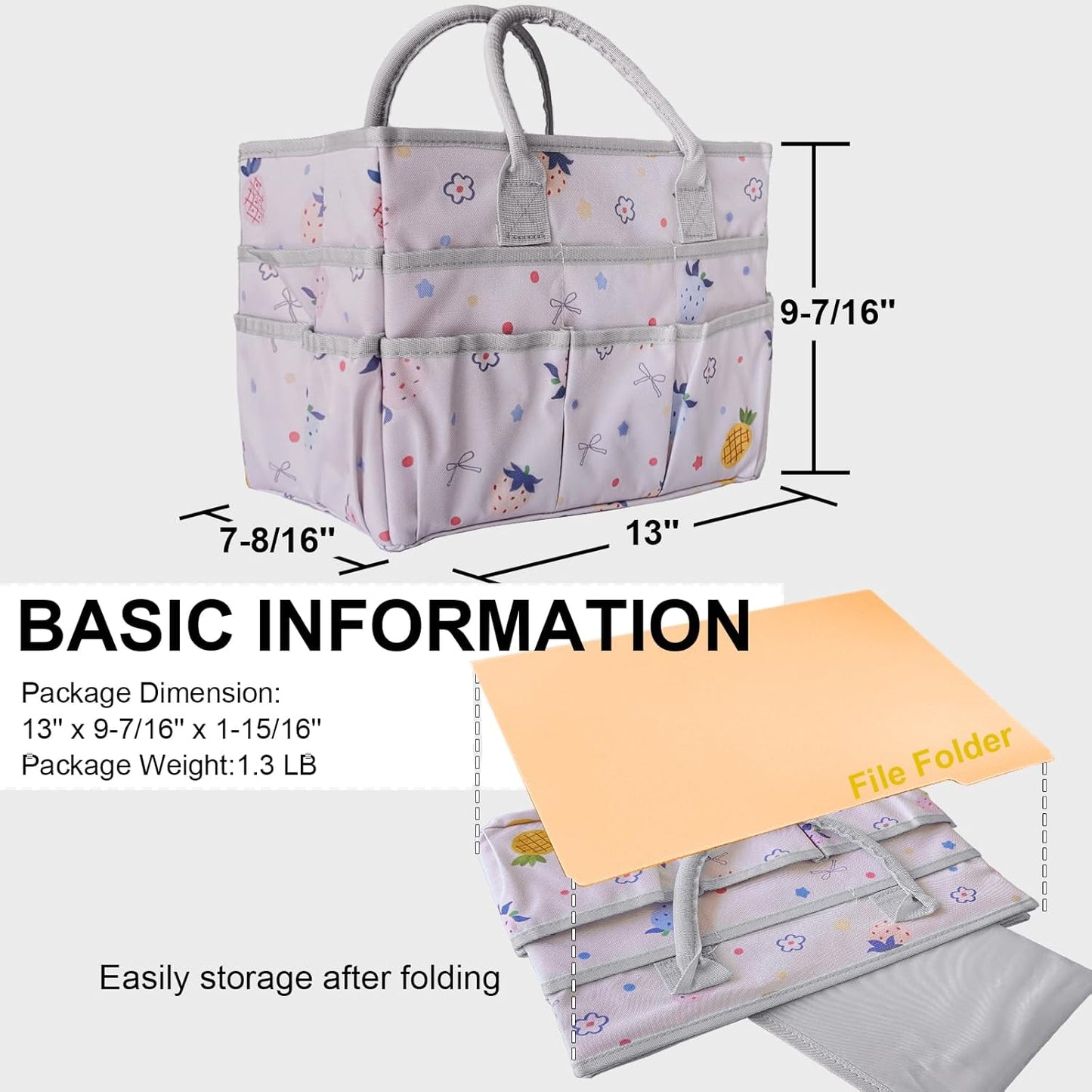 Cupohus Art Organizer Craft Storage Tote Bag with Pockets and Handles, Oxford Fabric Carrying Caddy for Teacher, Officer, Artist, Traveler –Purple
