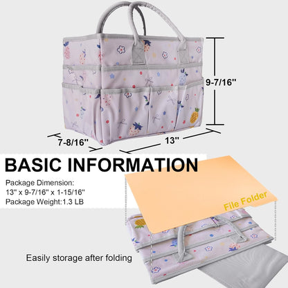 Cupohus Art Organizer Craft Storage Tote Bag with Pockets and Handles, Oxford Fabric Carrying Caddy for Teacher, Officer, Artist, Traveler –Purple