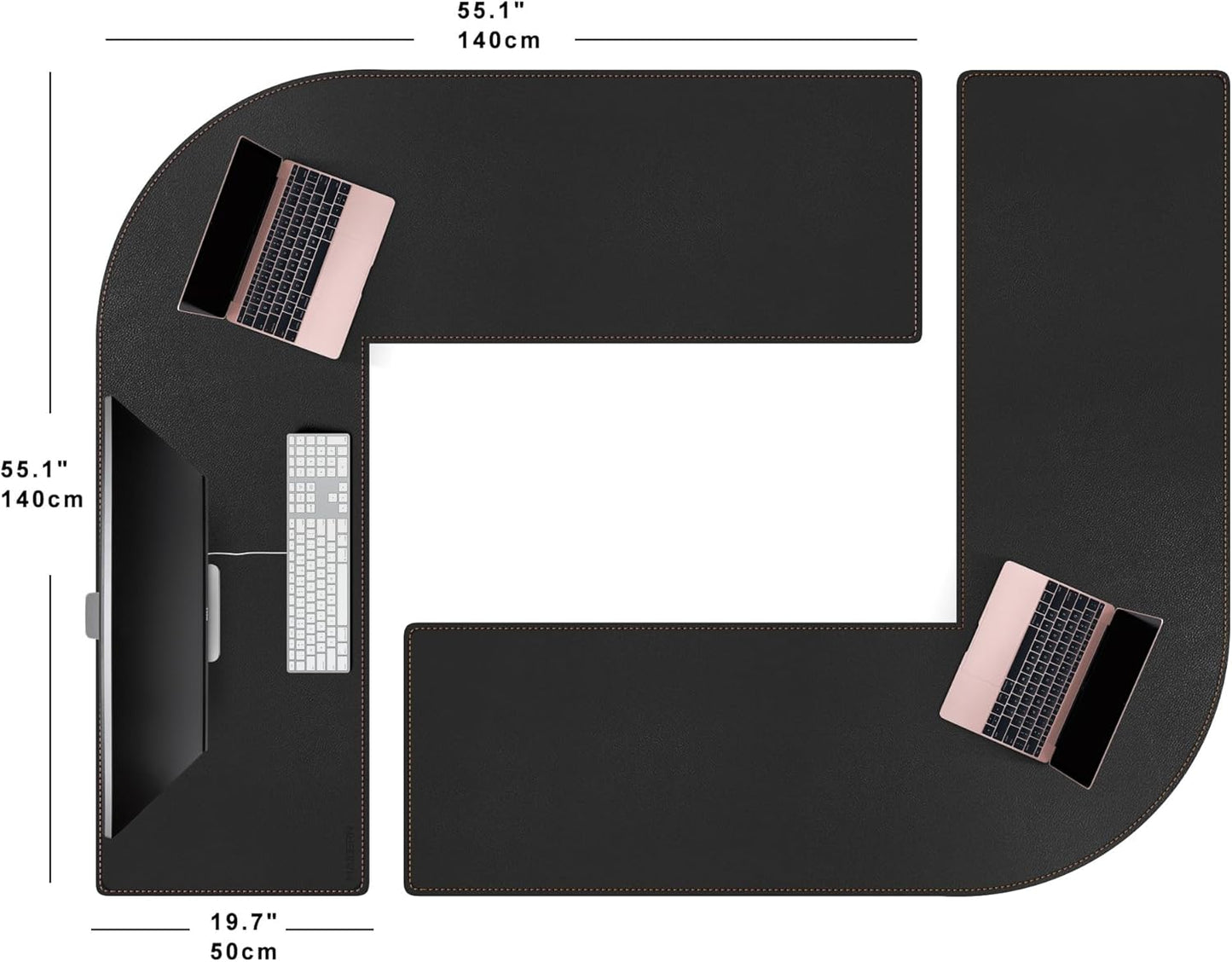 MAIDERN (51” + 51”) x 15.7” L Shaped Corner Desk Mat, Cork & Leather Reversible Desk Pad for Gaming Computer Office Home (Black) …