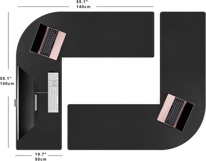 MAIDERN (51” + 51”) x 15.7” L Shaped Corner Desk Mat, Cork & Leather Reversible Desk Pad for Gaming Computer Office Home (Black) …