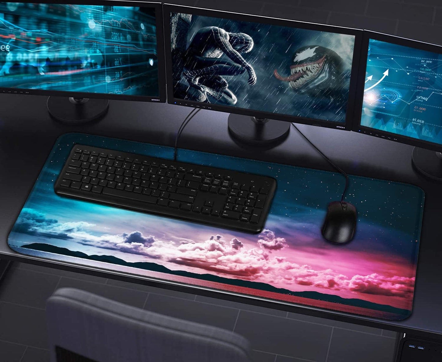 Large Extended Gaming Mouse Pad with Stitched Edges, (31.5X15.7In) Durable Non-Slip Natural Rubber Base, Waterproof Computer Keyboard Pad Mat for Esports Pros/Gamer/Desktop/Office/Home-Black