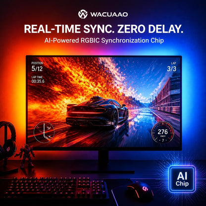 RGB Monitor Backlight with Screen Sync for 32 Inch Screens, Dual USB Powered LED Ambient Lighting Kit, Music Rhythm & Dynamic Modes, Immersive Bias Lighting for Home Office Gaming (4 Sides - 32 inch)