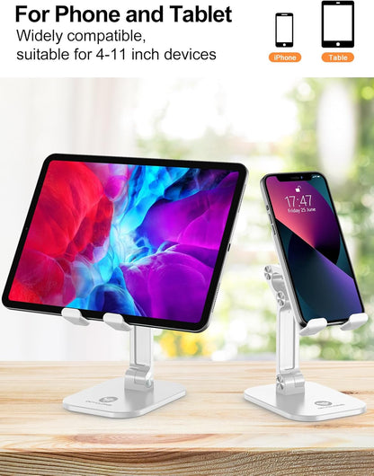 OCYCLONE Phone Stand, Cell Phone Stand Holder for Desk Office Accessories Adjustable Height and Angle Foldable iPhone Stand Compatible with 4"-13" All Phones iPad Tablet - Black