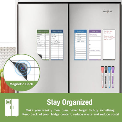 HOMiDEK Dry Erase Whiteboard for Fridge - Magnetic White Board for Refrigerator - 2 Sheets of Weekly Calenders, Monthly Habit Tracker, Memo Pad, to Do List and 4 Markers - 4" x 10"